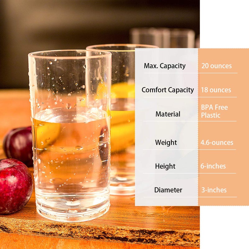 AOYITE 20-ounce Plastic Tumblers Dishwasher-Safe Premium Quality Juice Water Glasses BPA-free Clear Set of 6 Drinking Cups - Image 5